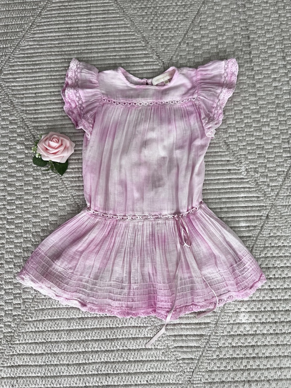 LoveShackFancy Pink Tie-Dye Flutter Sleeve Girls' Dress size 2-3 years